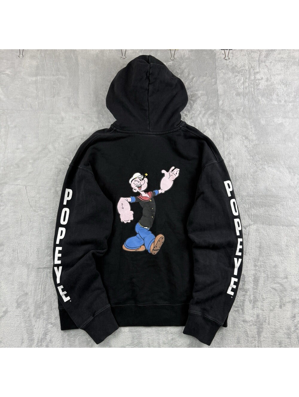 Joyrich x Popeye MenM Full Zip Hoodie Black Graphic Spell Out Cartoon Streetwear